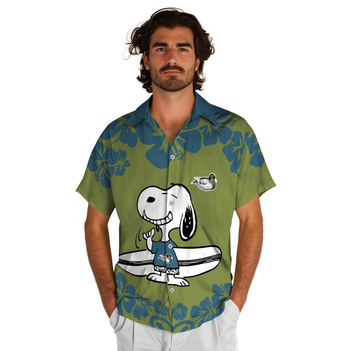 Customized Duck Surfing Snoopy Hawaiian Shirt New Arrival Customized Duck Surfing Snoopy Hawaiian Shirt New Arrival