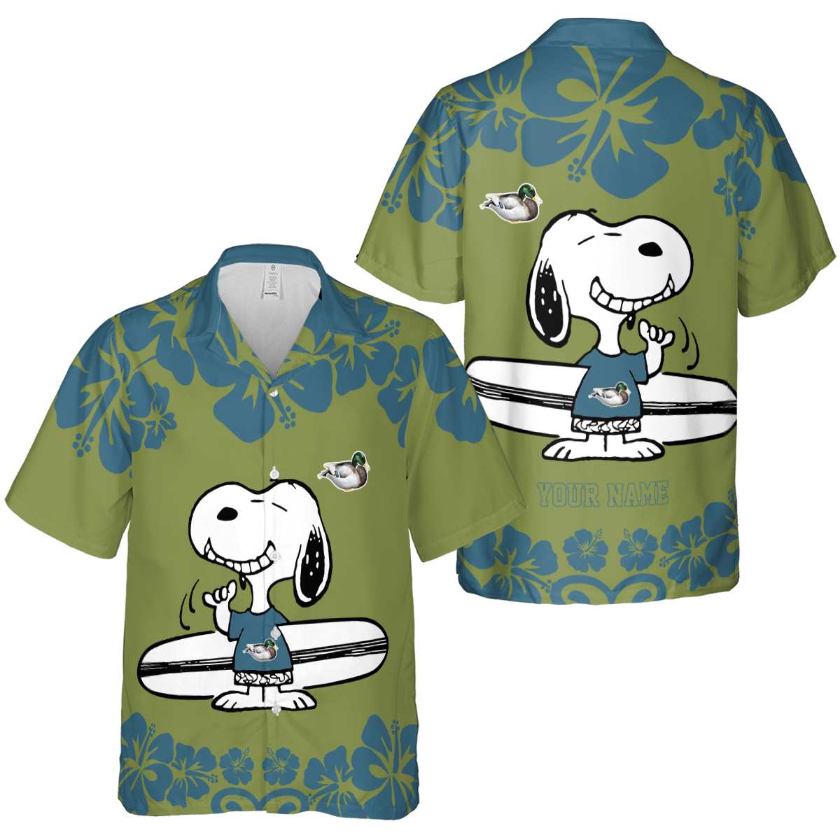 Customized Duck Surfing Snoopy Hawaiian Shirt Premium grade Customized Duck Surfing Snoopy Hawaiian Shirt Premium grade