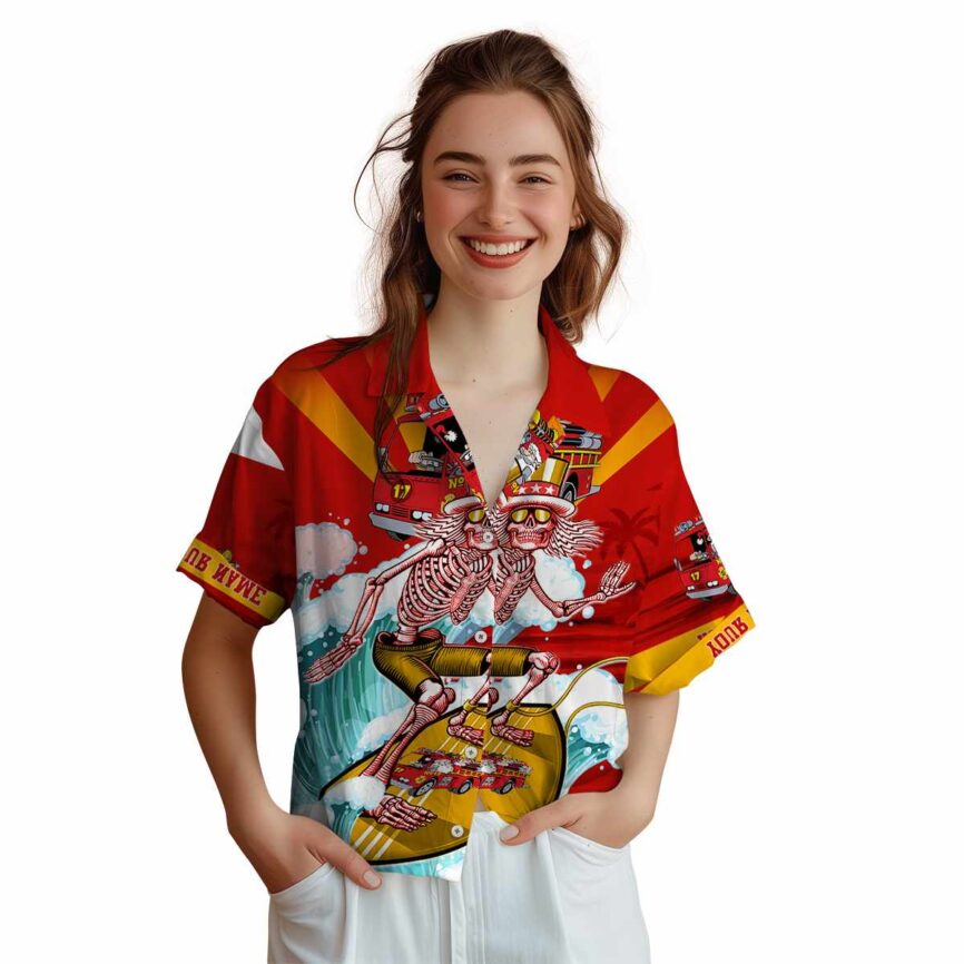 Customized Fire Truck Grateful Dead Motif Hawaiian Shirt Top rated