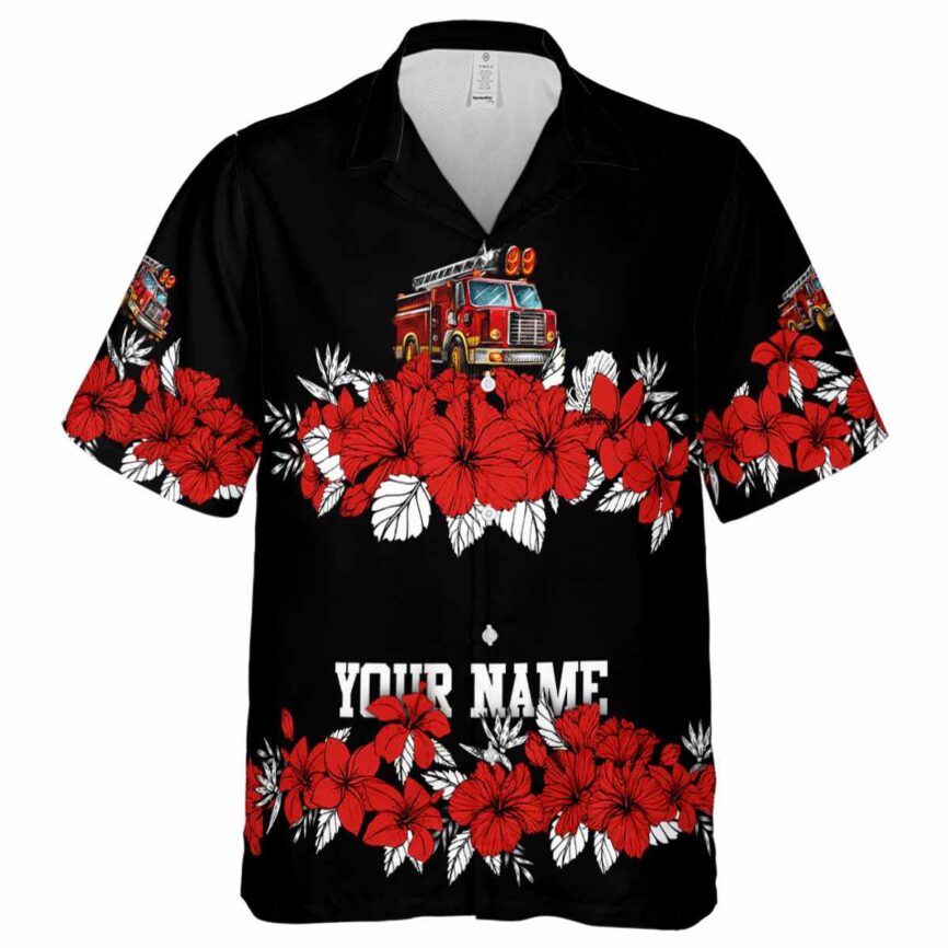 Customized Fire Truck Hibiscus Band Hawaiian Shirt Fashion forward