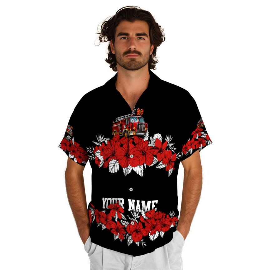 Customized Fire Truck Hibiscus Band Hawaiian Shirt New Arrival