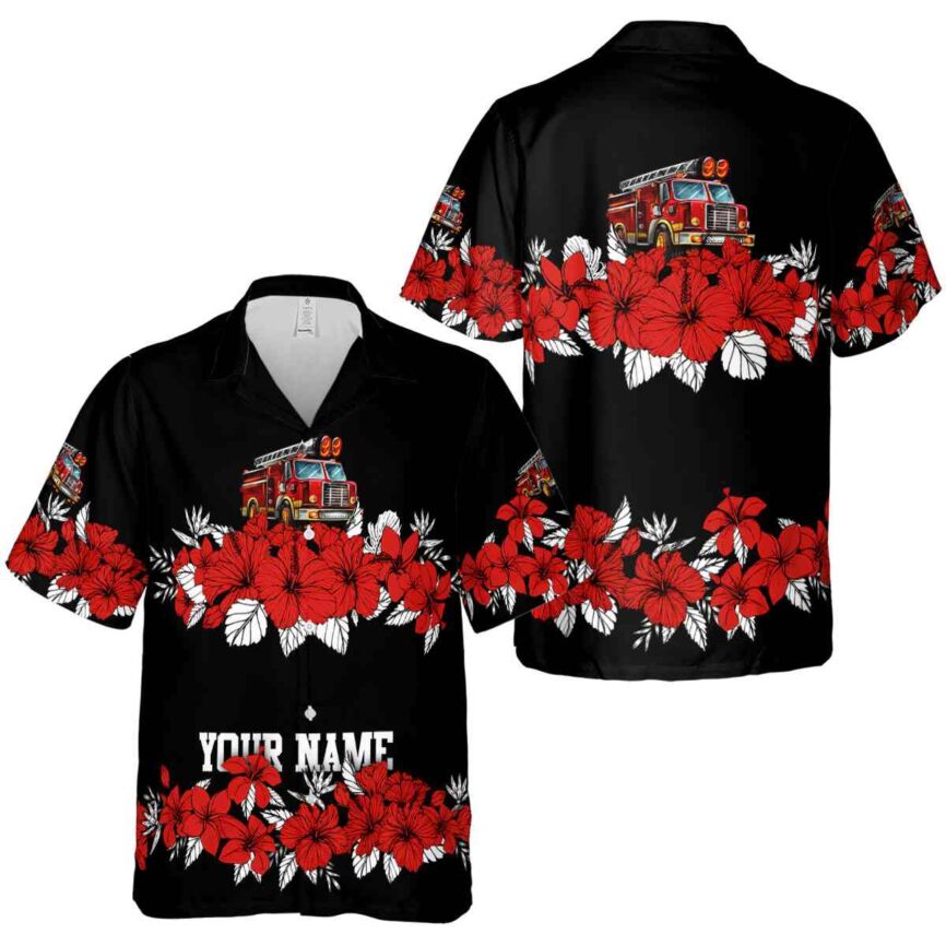 Customized Fire Truck Hibiscus Band Hawaiian Shirt Premium grade