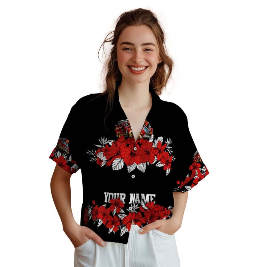 Customized Fire Truck Hibiscus Band Hawaiian Shirt Top rated