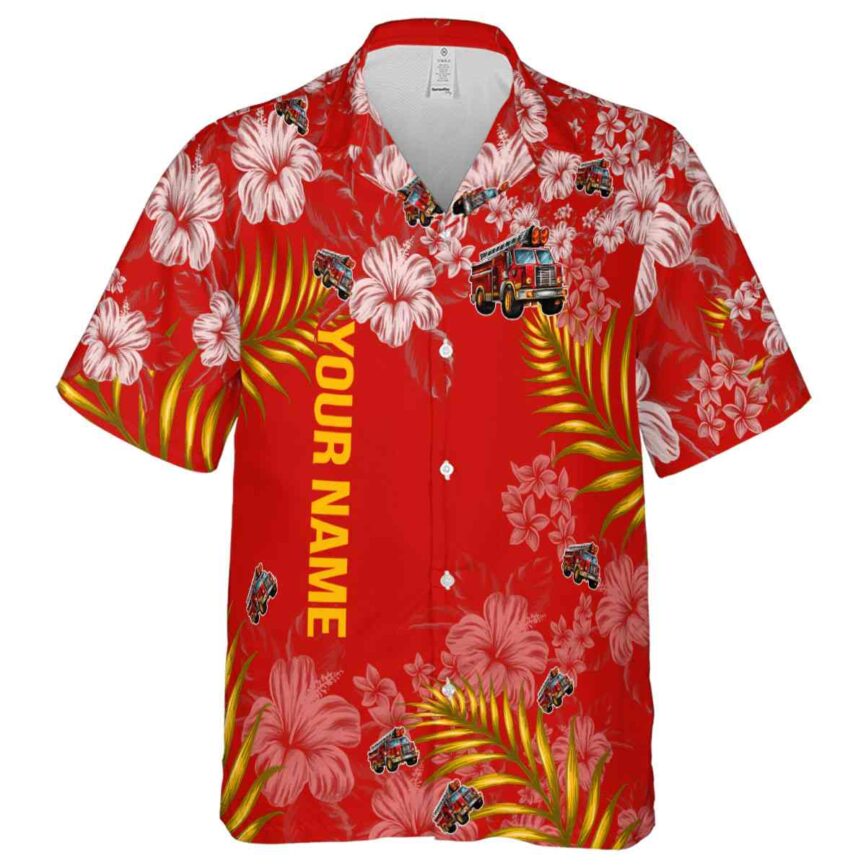 Customized Fire Truck Hibiscus Pattern Hawaiian Shirt Fashion forward