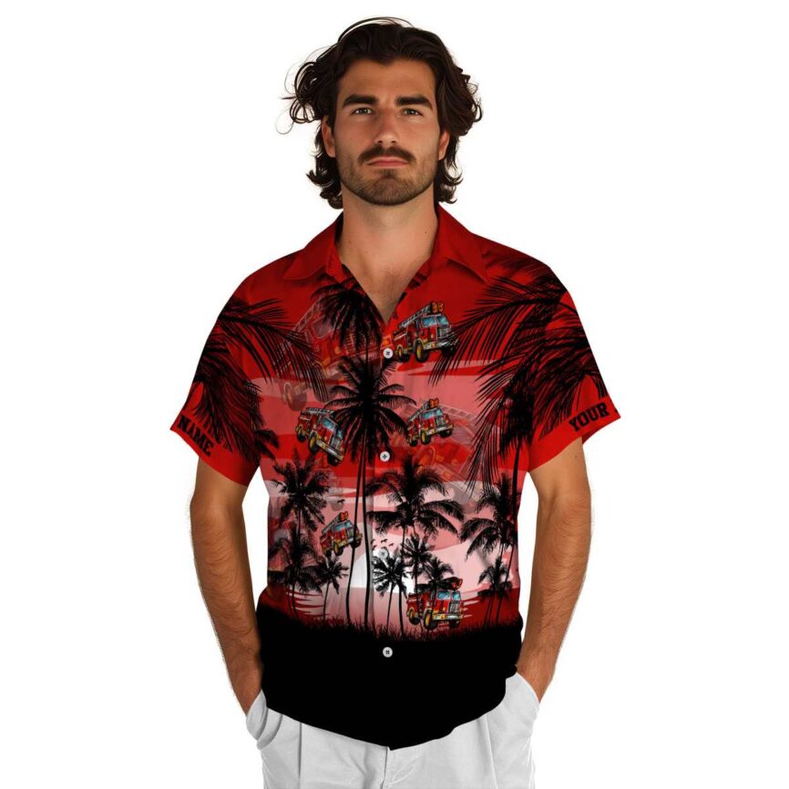 Customized Fire Truck Island Scenery Hawaiian Shirt New Arrival