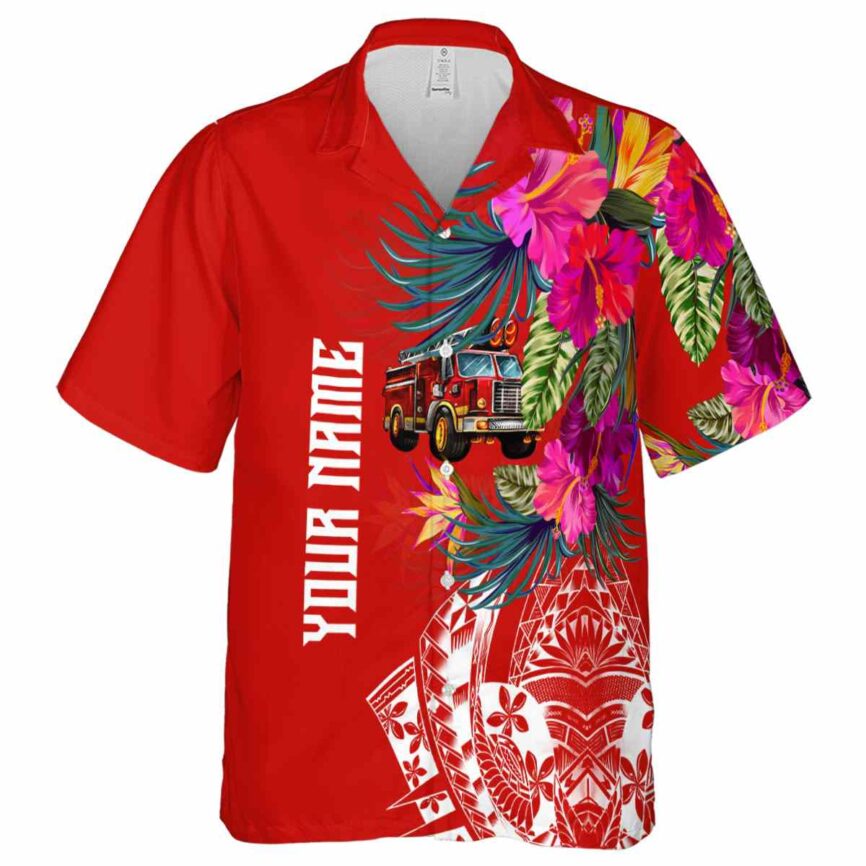 Customized Fire Truck Polynesian Flowers Hawaiian Shirt Fashion forward