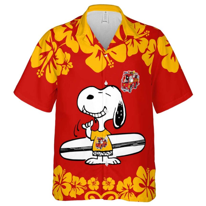 Customized Fire Truck Surfing Snoopy Hawaiian Shirt Fashion forward