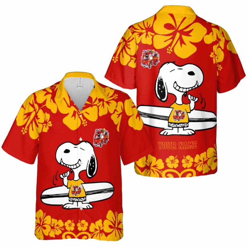 Customized Fire Truck Surfing Snoopy Hawaiian Shirt Premium grade