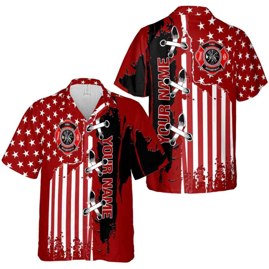 Customized Firefighter Flag Stitches Hawaiian Shirt Premium grade