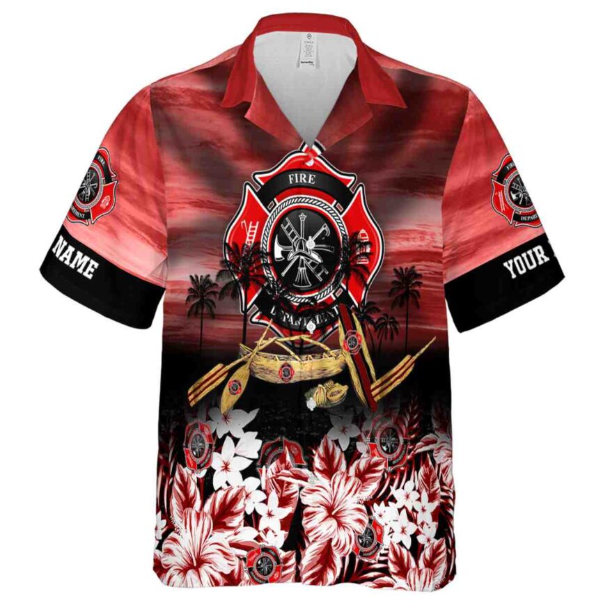 Customized Firefighter Sunset Beach Canoe Hawaiian Shirt Fashion forward