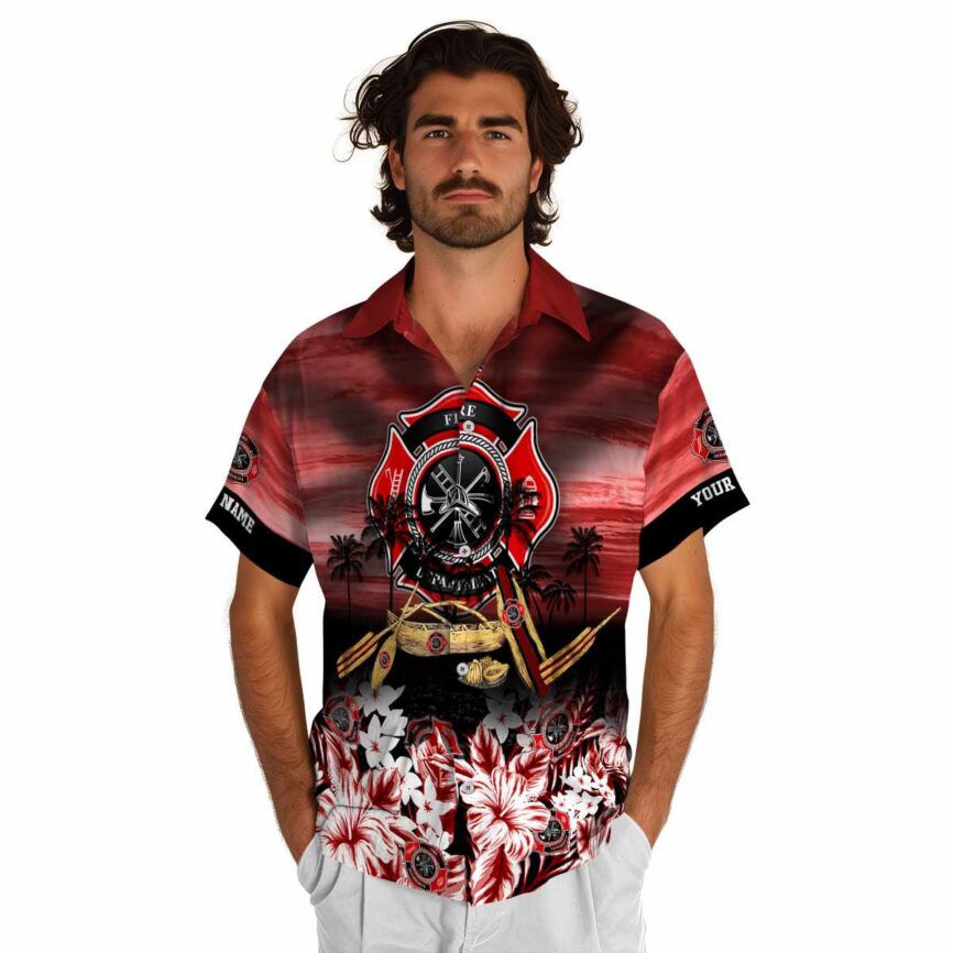 Customized Firefighter Sunset Beach Canoe Hawaiian Shirt New Arrival