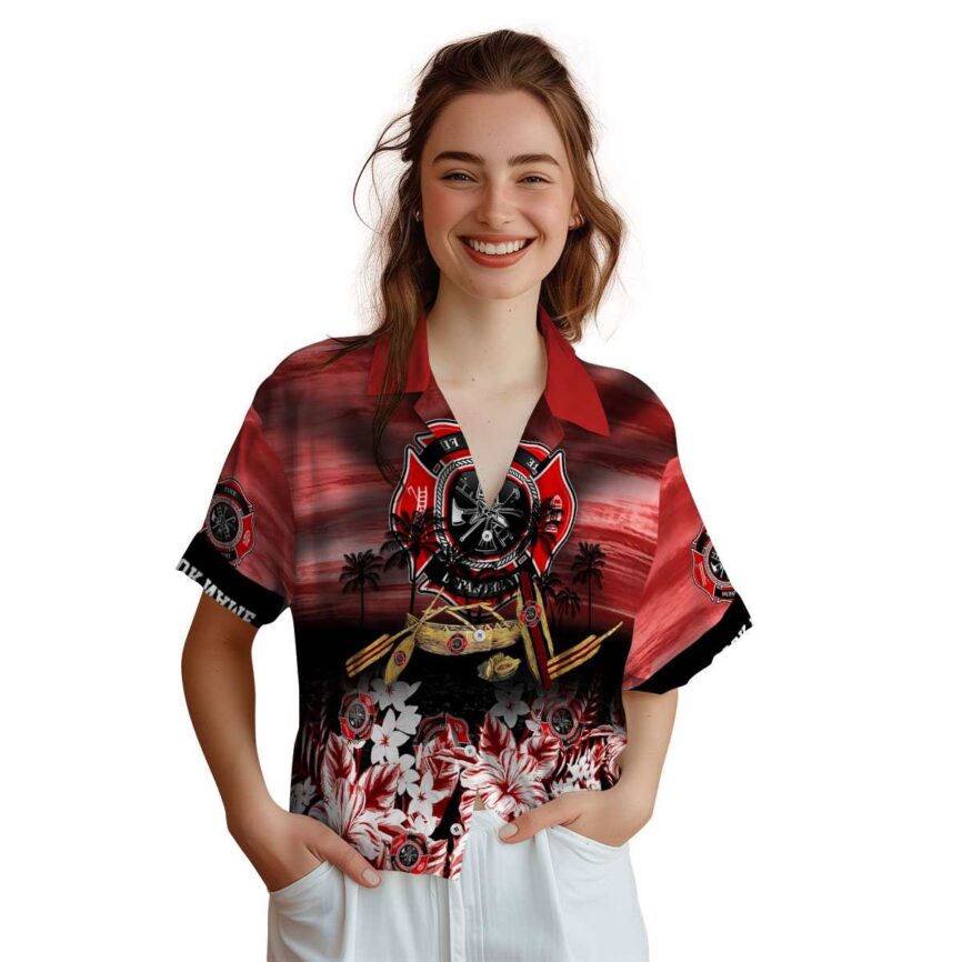 Customized Firefighter Sunset Beach Canoe Hawaiian Shirt Top rated