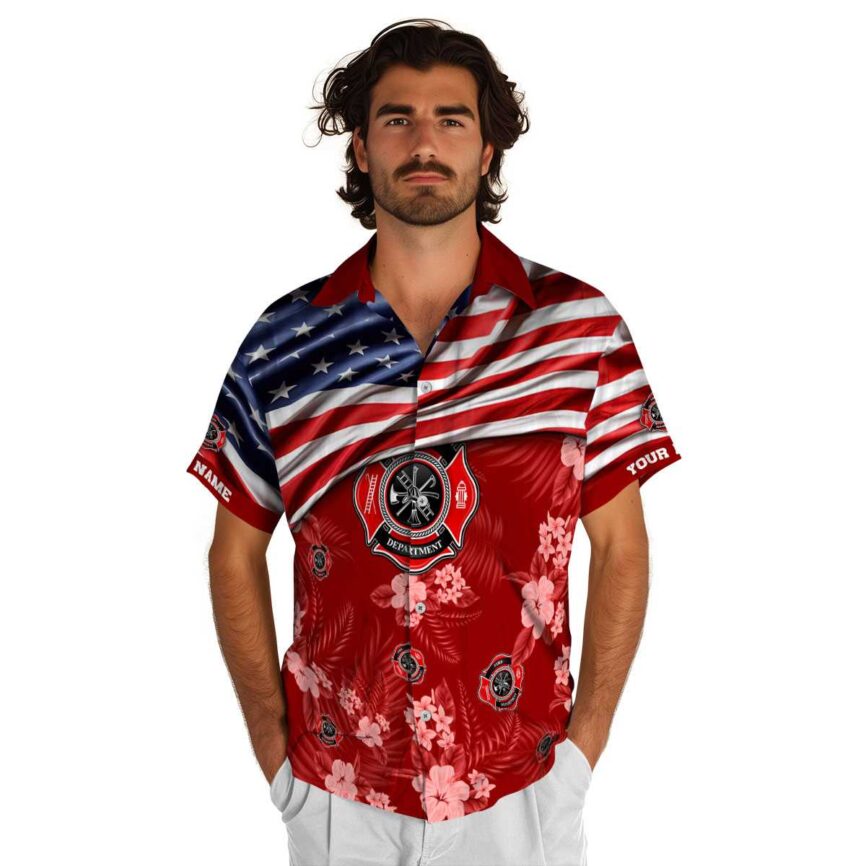 Customized Firefighter US Flag Themed Hawaiian Shirt New Arrival