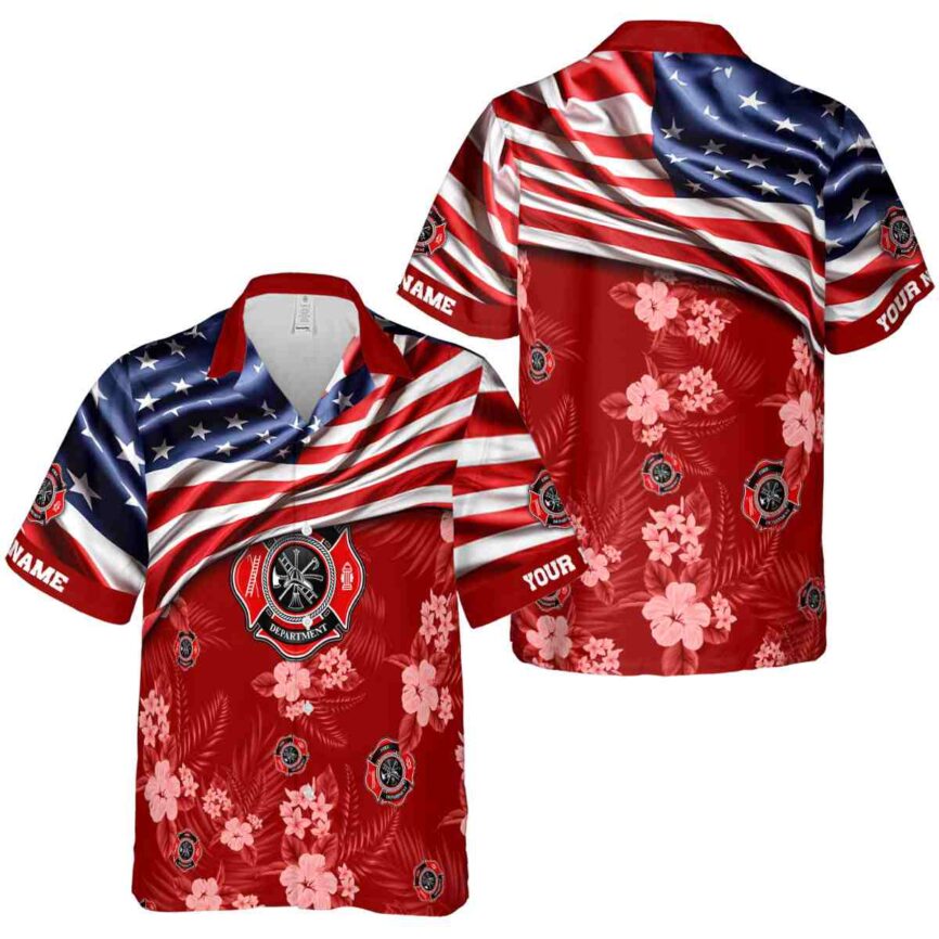Customized Firefighter US Flag Themed Hawaiian Shirt Premium grade