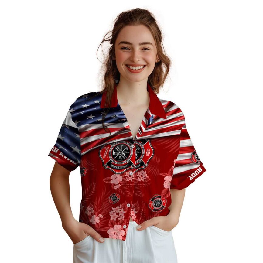 Customized Firefighter US Flag Themed Hawaiian Shirt Top rated