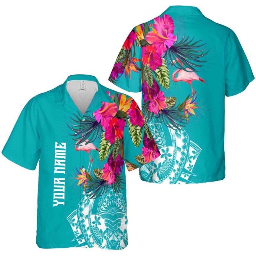 Customized Flamingo Polynesian Flowers Hawaiian Shirt Premium grade