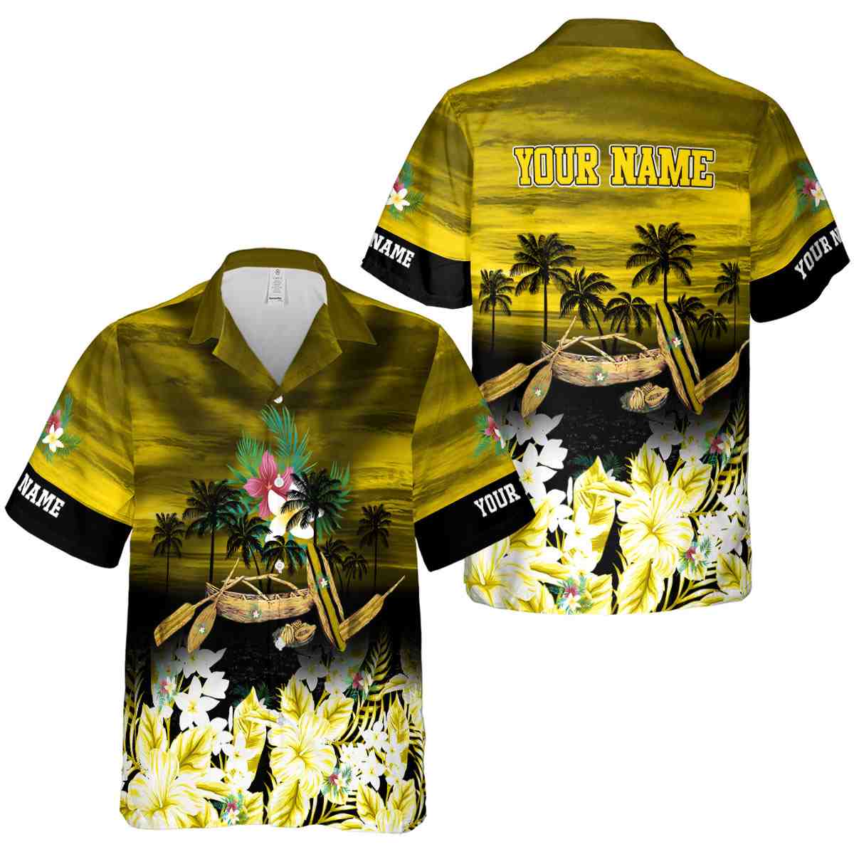 Customized Floral Sunset Beach Canoe Hawaiian Shirt Premium grade Customized Floral Sunset Beach Canoe Hawaiian Shirt Premium grade