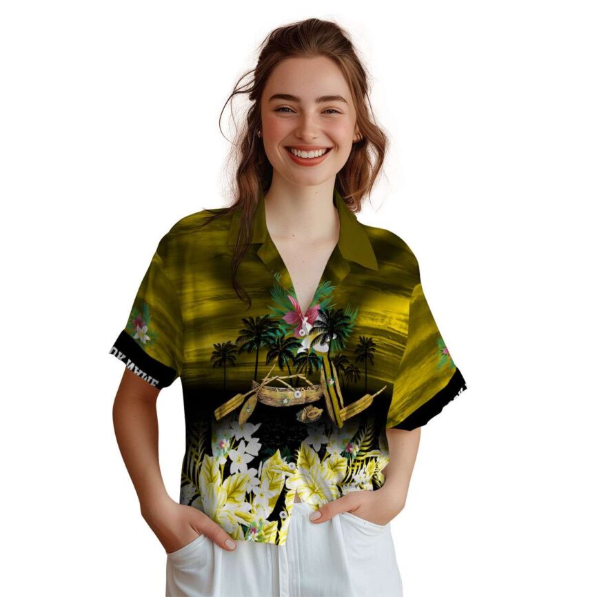 Customized Floral Sunset Beach Canoe Hawaiian Shirt Top rated
