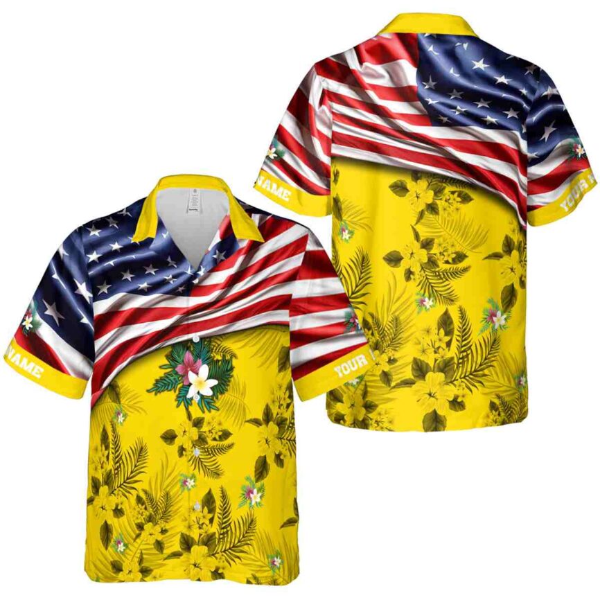 Customized Floral US Flag Themed Hawaiian Shirt Premium grade