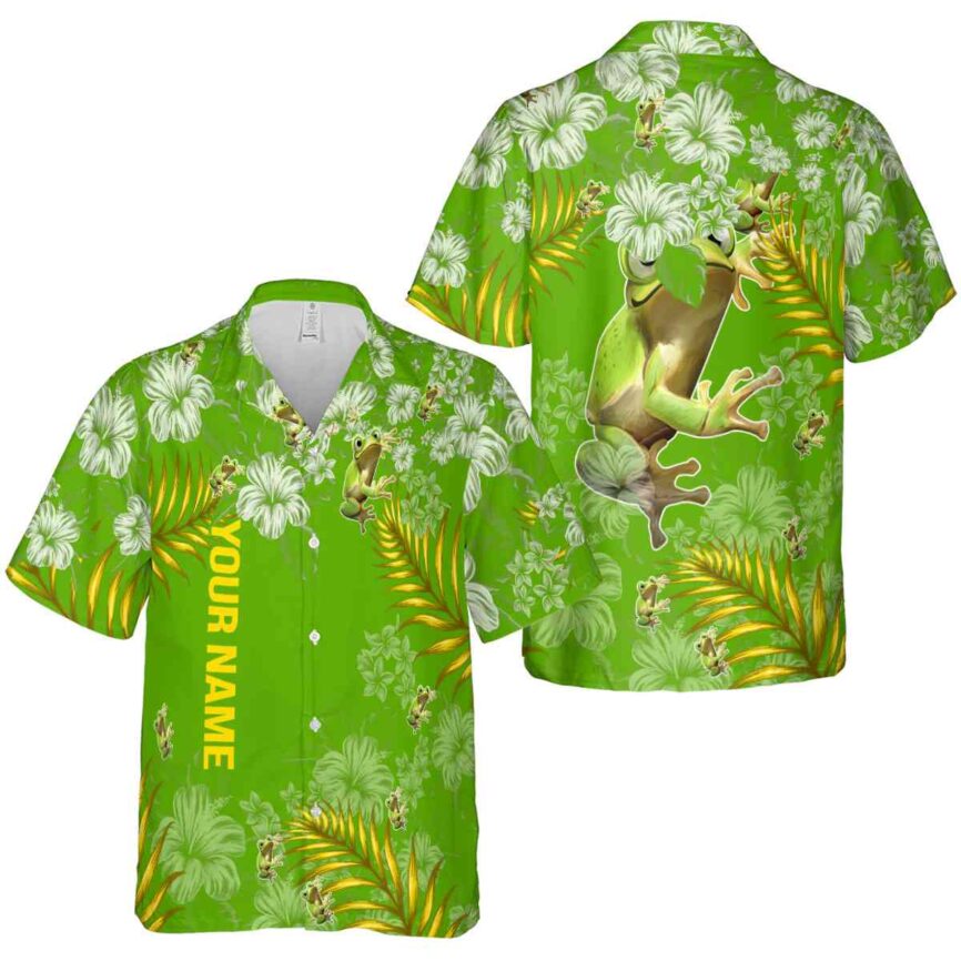 Customized Frog Hibiscus Pattern Hawaiian Shirt Premium grade