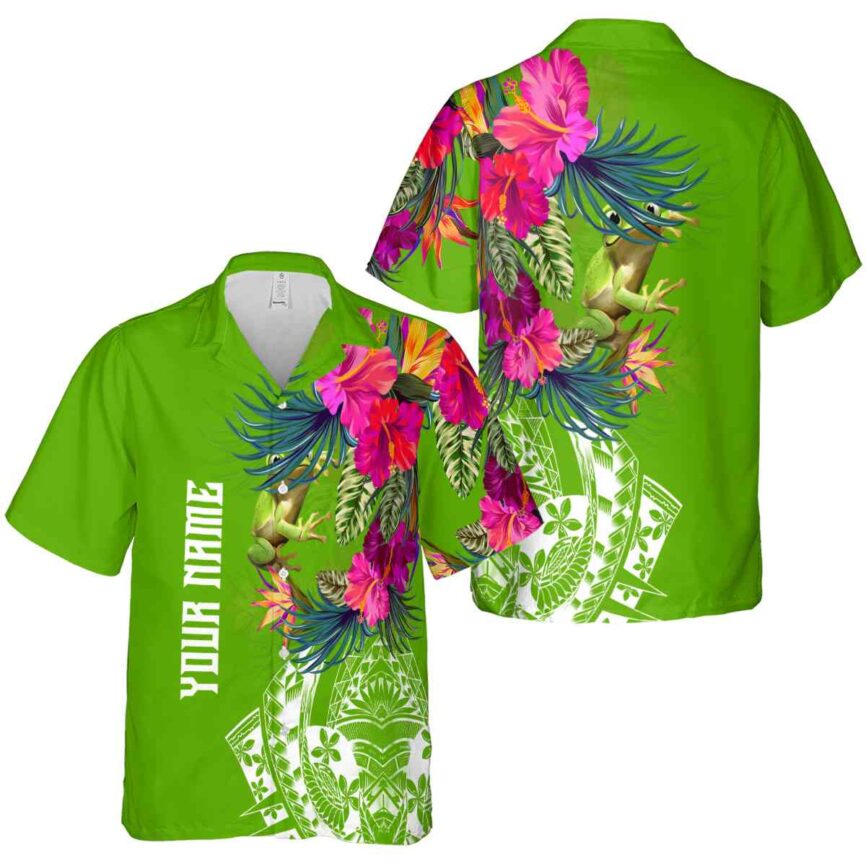 Customized Frog Polynesian Flowers Hawaiian Shirt Premium grade