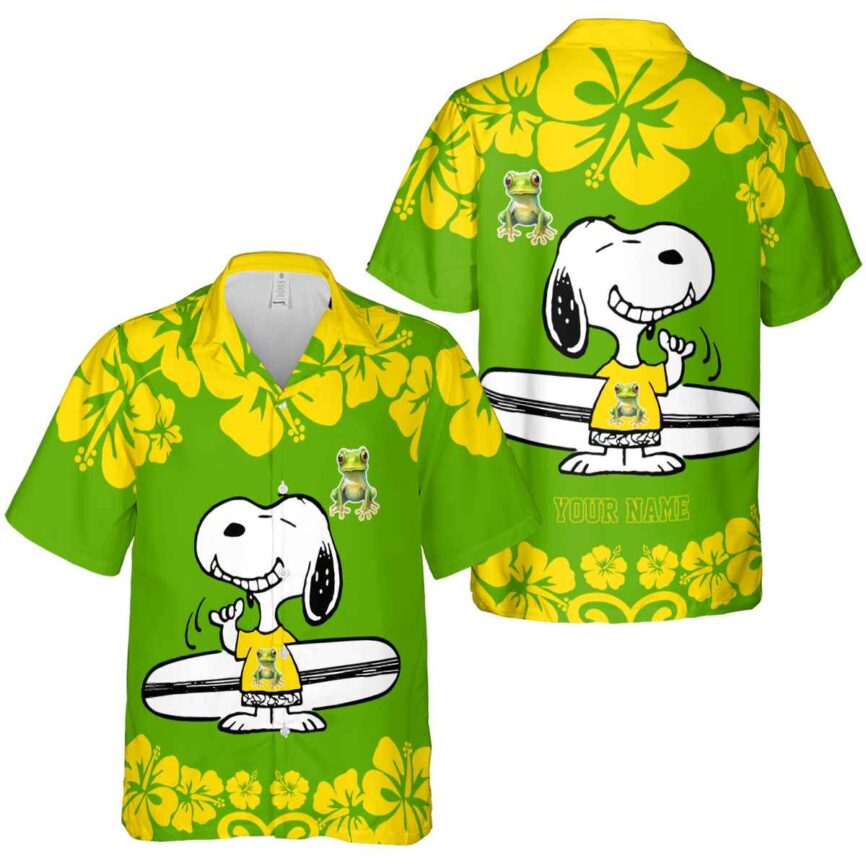 Customized Frog Surfing Snoopy Hawaiian Shirt Premium grade