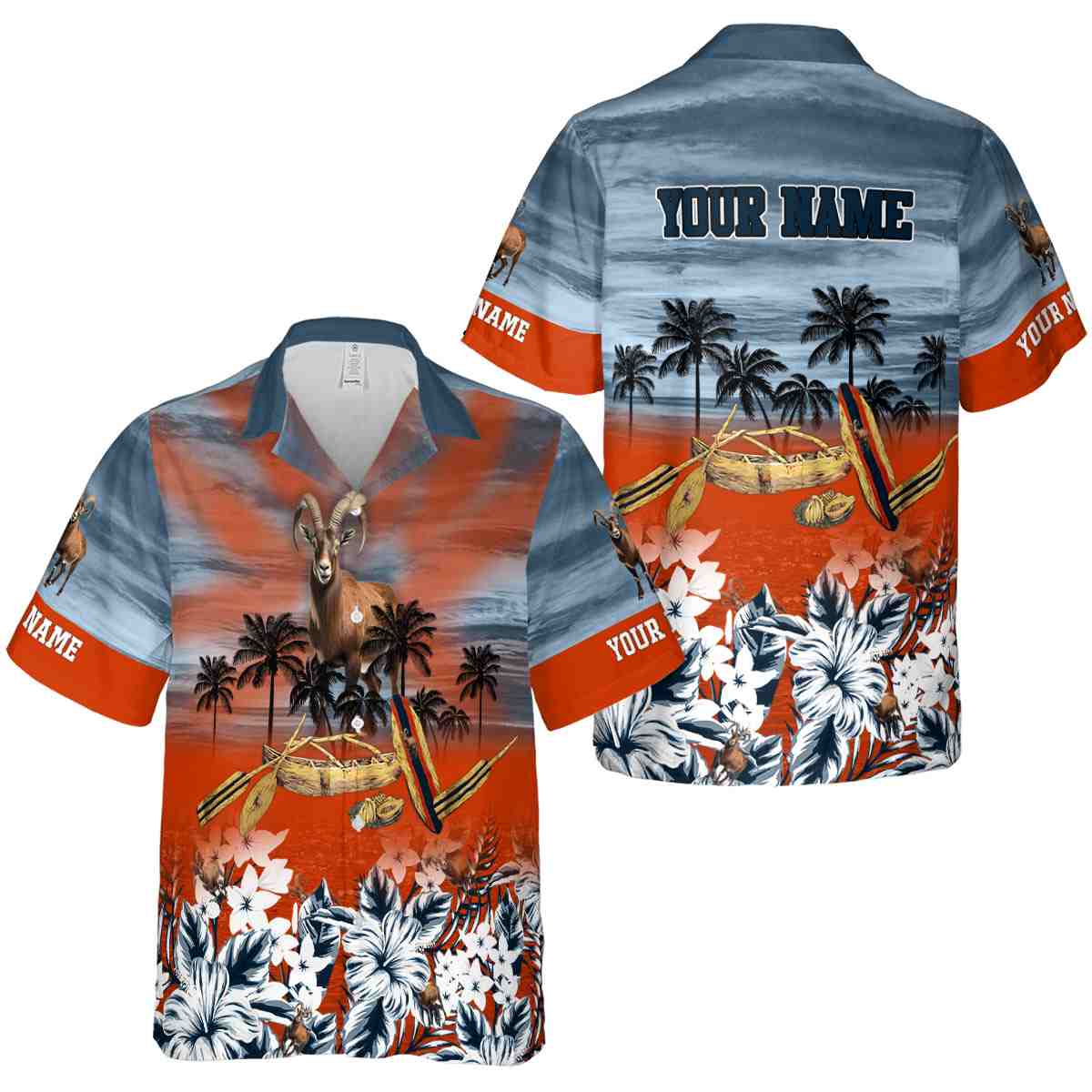 Customized Goat Sunset Beach Canoe Hawaiian Shirt Premium grade Customized Goat Sunset Beach Canoe Hawaiian Shirt Premium grade