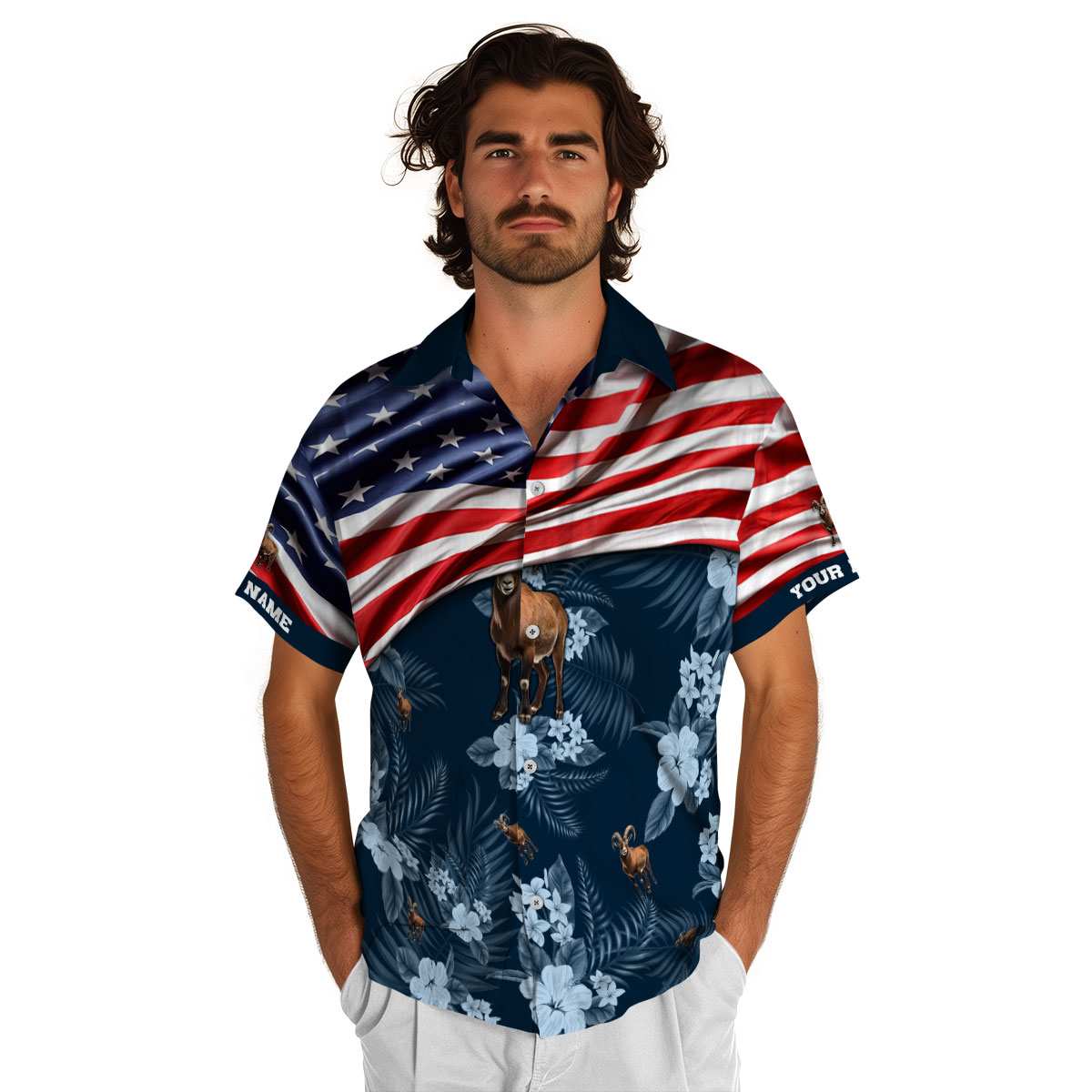 Customized Goat US Flag Themed Hawaiian Shirt New Arrival Customized Goat US Flag Themed Hawaiian Shirt New Arrival