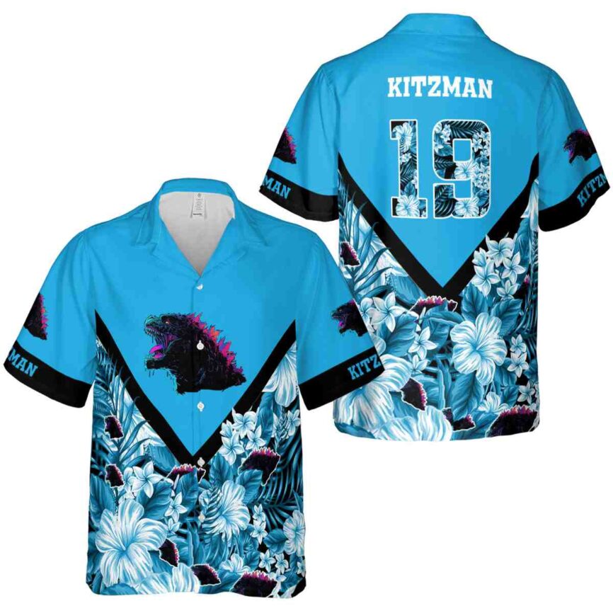 Customized Godzilla Bold Floral Number Hawaiian Shirt Premium grade