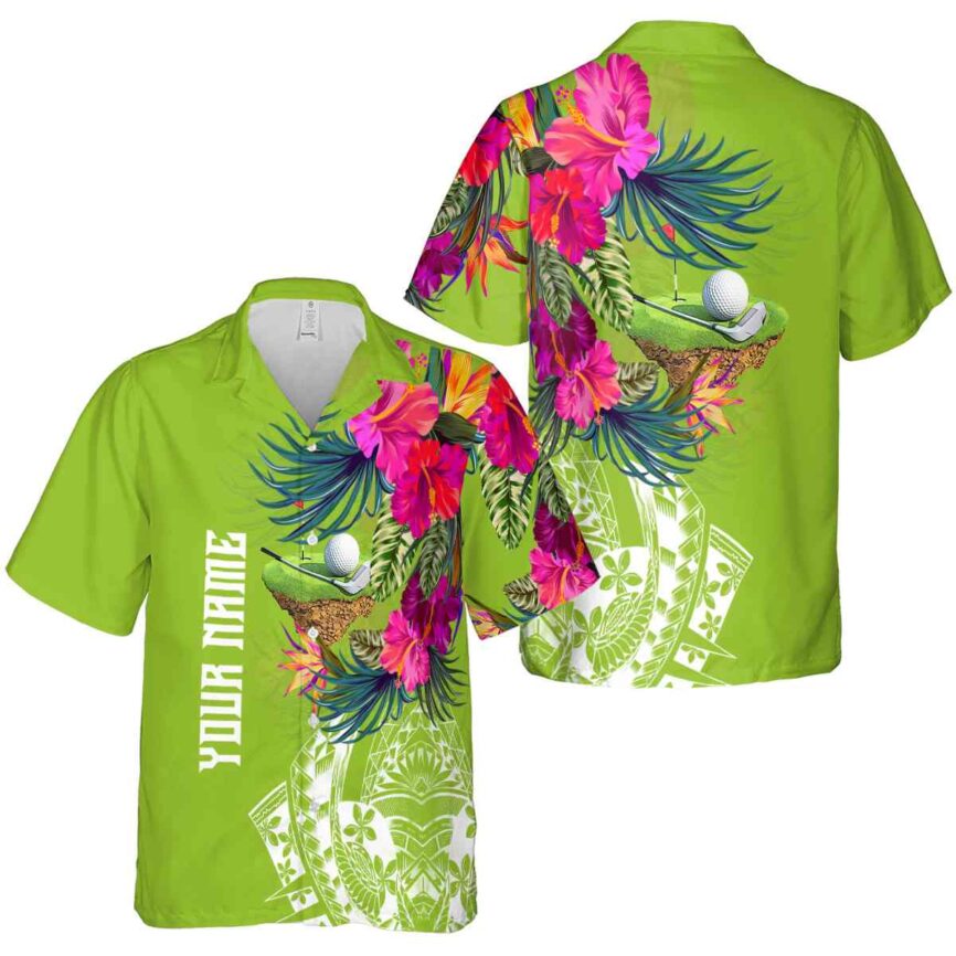 Customized Golf Polynesian Flowers Hawaiian Shirt Premium grade