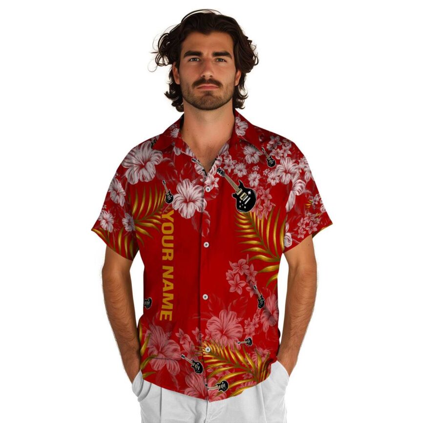 Customized Guitar Hibiscus Pattern Hawaiian Shirt New Arrival