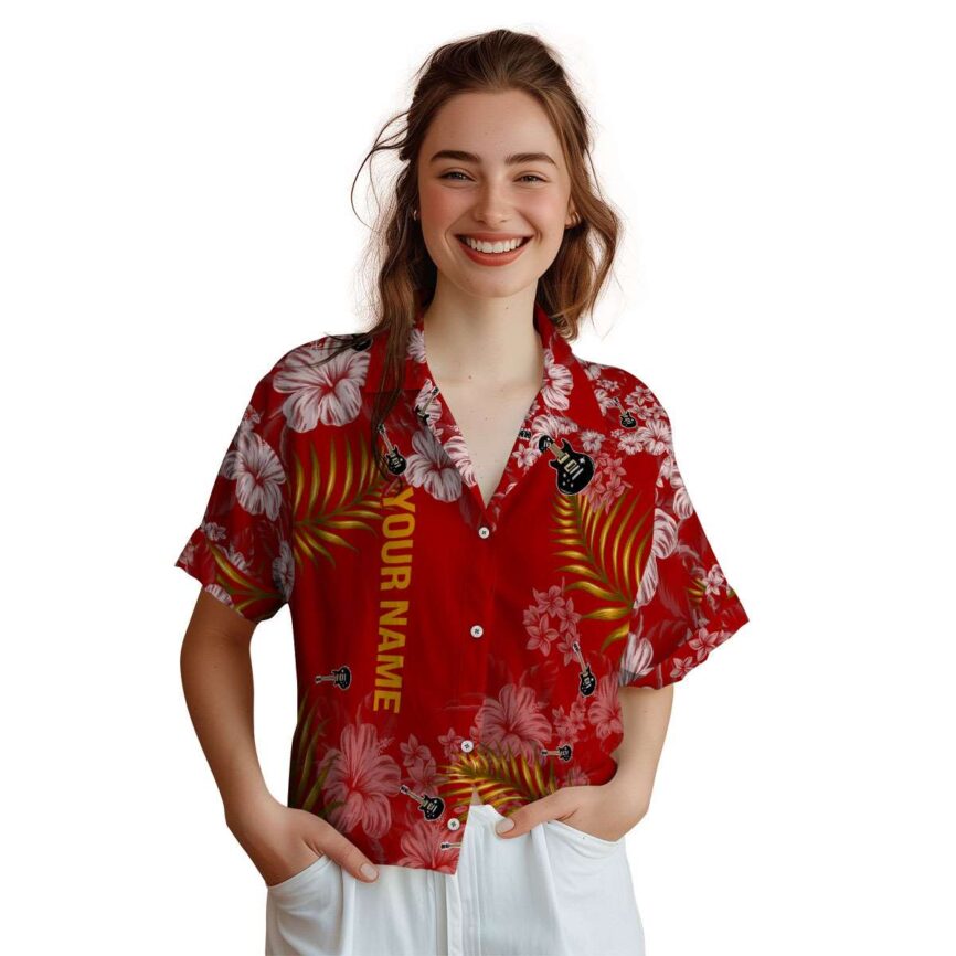 Customized Guitar Hibiscus Pattern Hawaiian Shirt Top rated