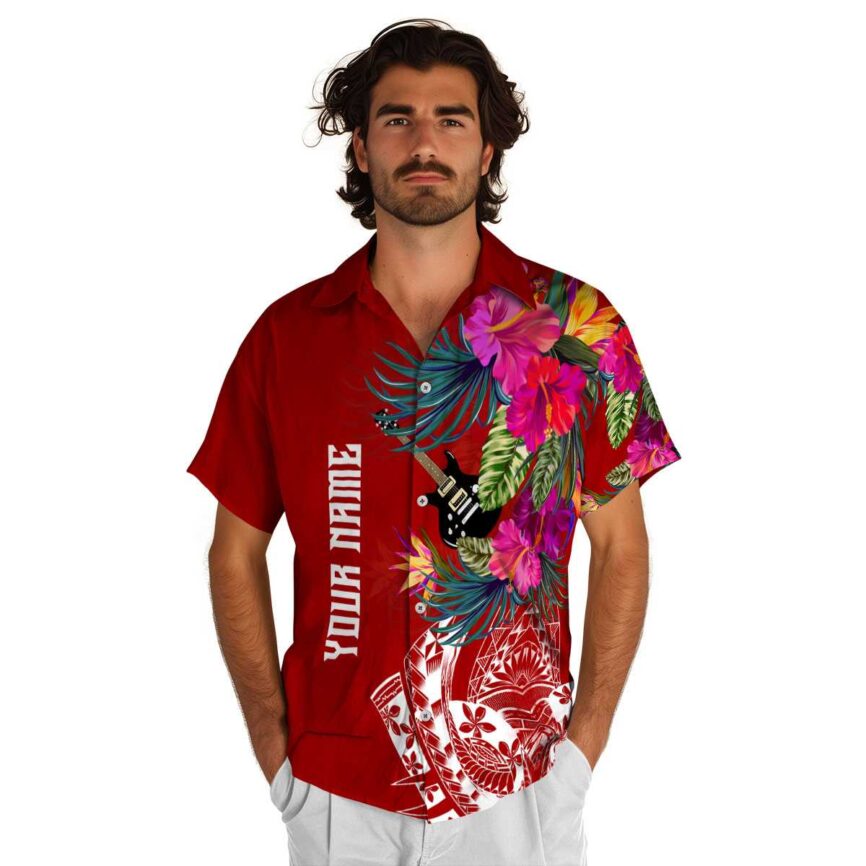 Customized Guitar Polynesian Flowers Hawaiian Shirt New Arrival