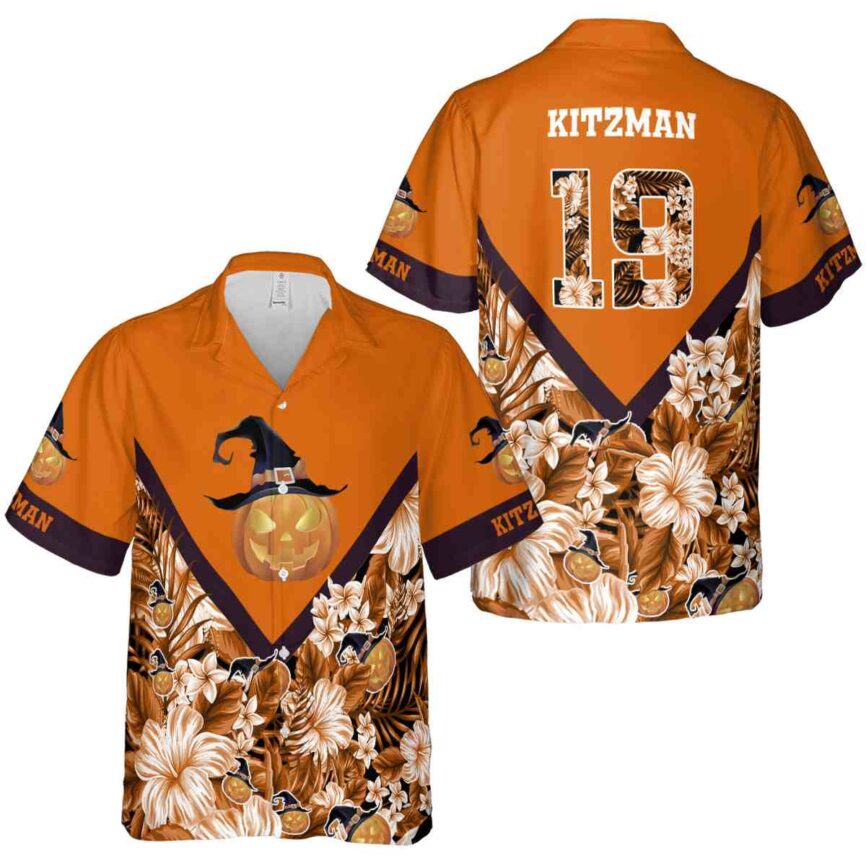 Customized Halloween Bold Floral Number Hawaiian Shirt Premium grade
