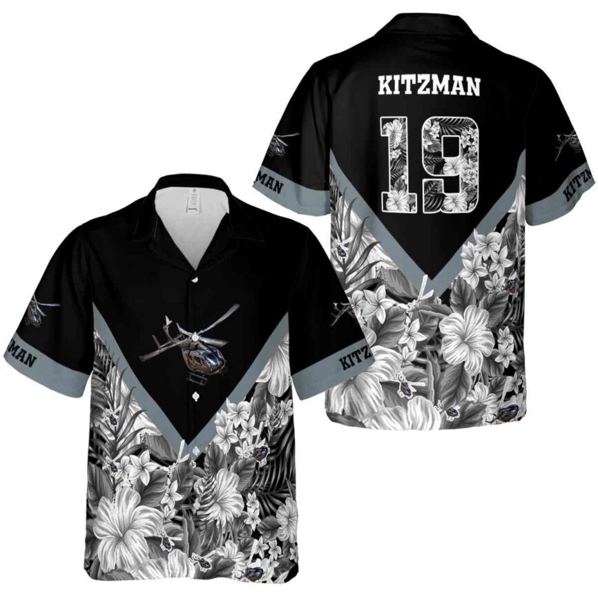Customized Helicopter Bold Floral Number Hawaiian Shirt Premium grade