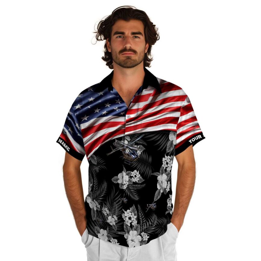 Customized Helicopter US Flag Themed Hawaiian Shirt New Arrival