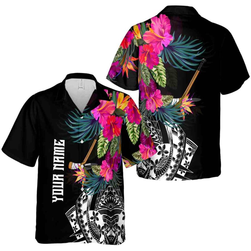 Customized Hockey Polynesian Flowers Hawaiian Shirt Premium grade