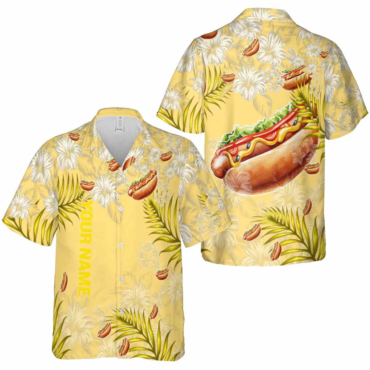 Customized Hot Dog Hibiscus Pattern Hawaiian Shirt Premium grade Customized Hot Dog Hibiscus Pattern Hawaiian Shirt Premium grade