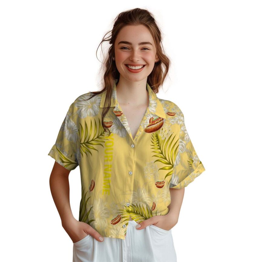 Customized Hot Dog Hibiscus Pattern Hawaiian Shirt Top rated