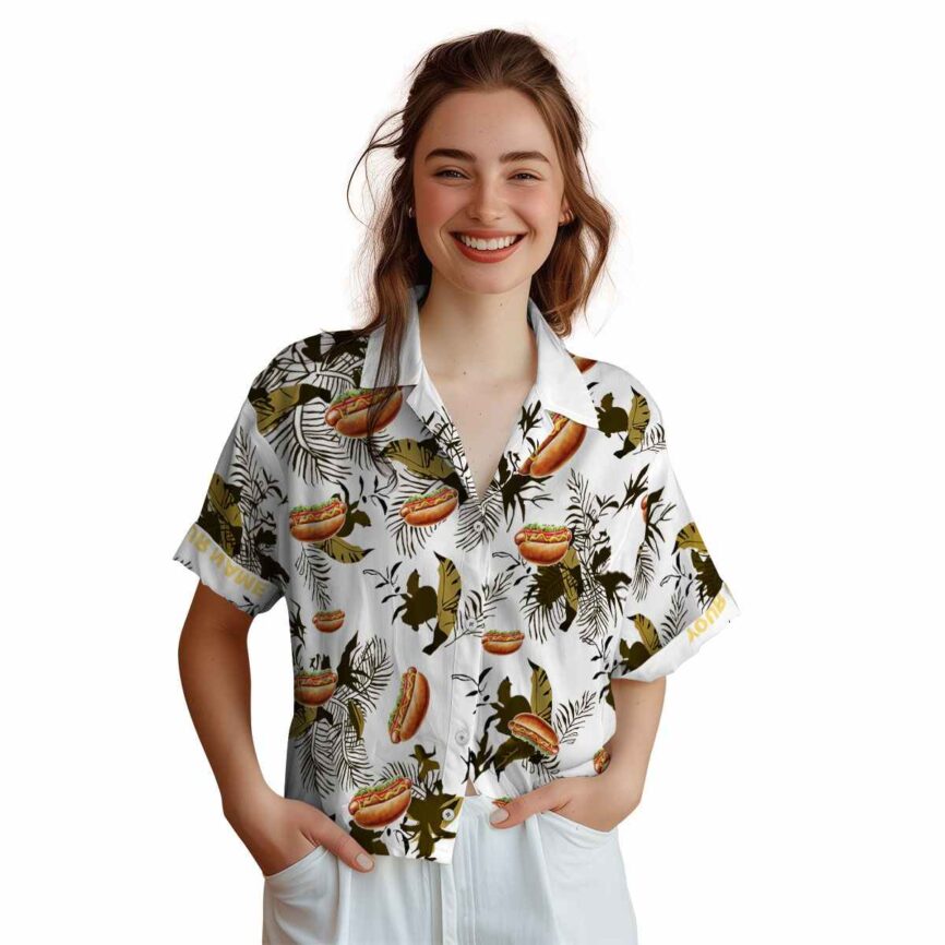 Customized Hot Dog Leafy Accents Hawaiian Shirt Top rated