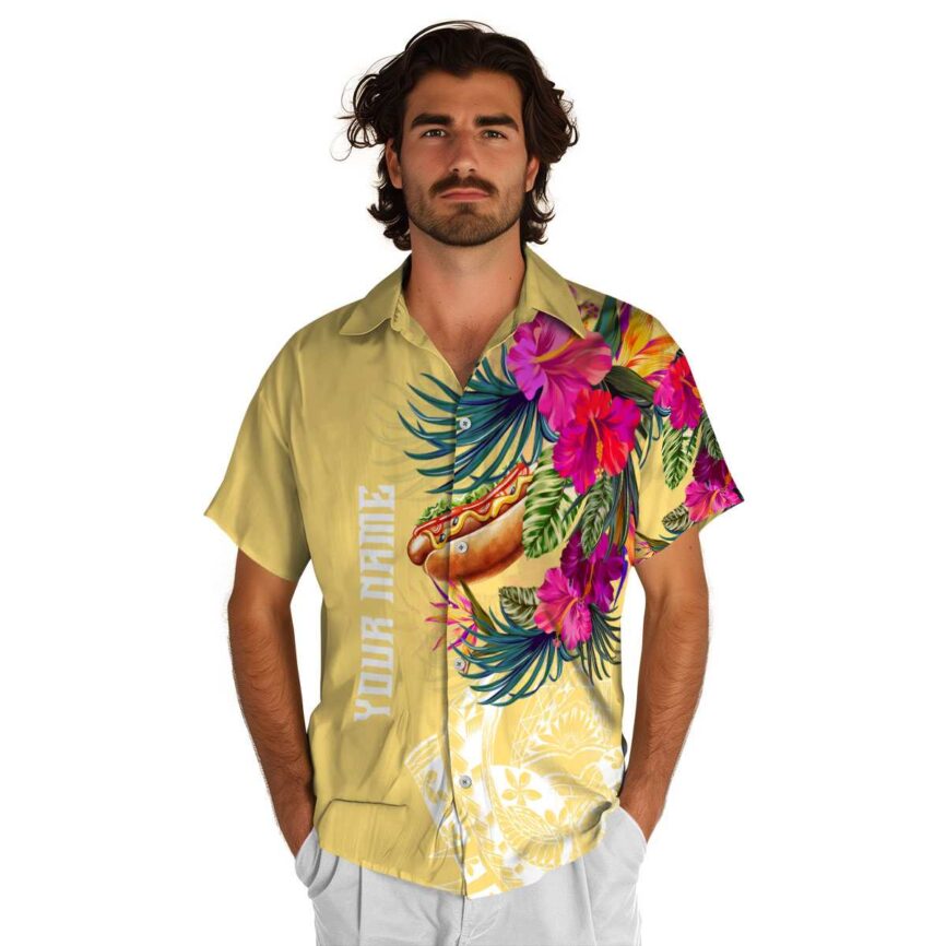 Customized Hot Dog Polynesian Flowers Hawaiian Shirt New Arrival