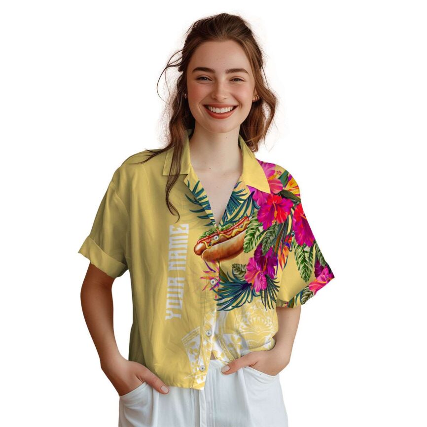 Customized Hot Dog Polynesian Flowers Hawaiian Shirt Top rated