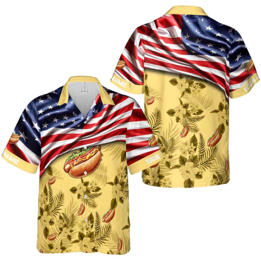 Customized Hot Dog US Flag Themed Hawaiian Shirt Premium grade