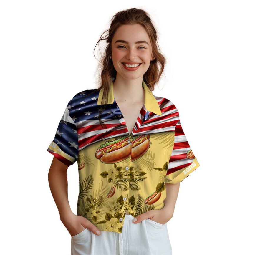Customized Hot Dog US Flag Themed Hawaiian Shirt Top rated
