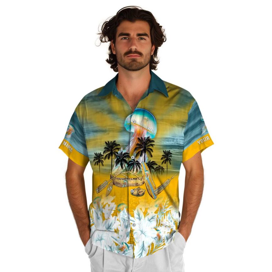Customized Jellyfish Sunset Beach Canoe Hawaiian Shirt New Arrival