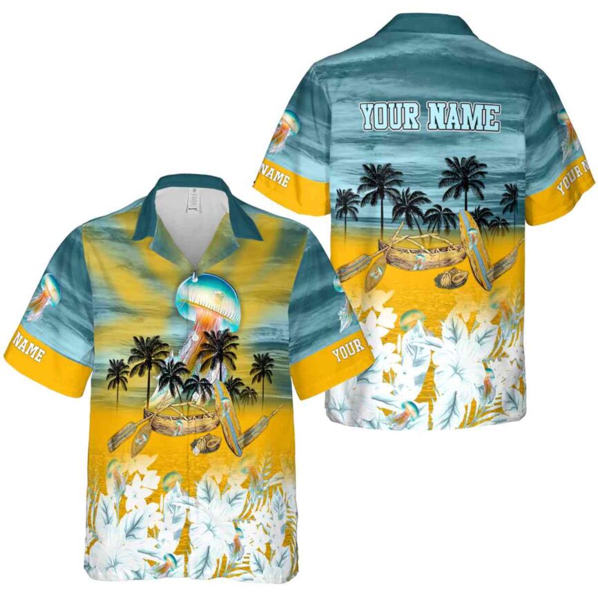 Customized Jellyfish Sunset Beach Canoe Hawaiian Shirt Premium grade