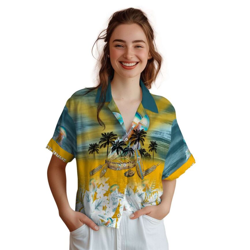 Customized Jellyfish Sunset Beach Canoe Hawaiian Shirt Top rated