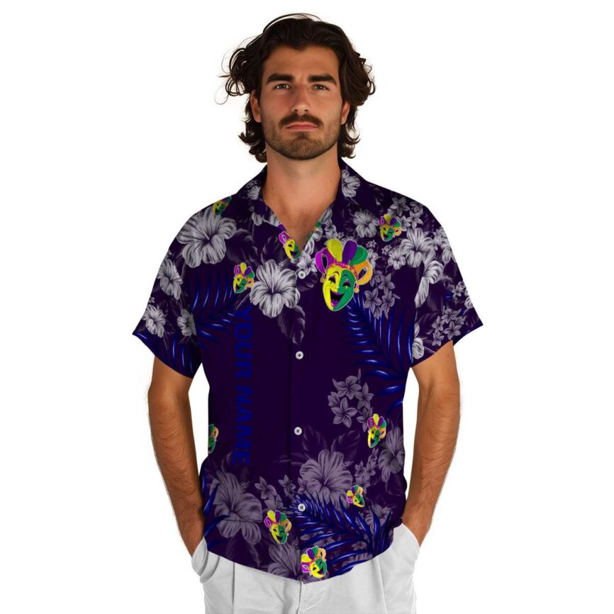 Customized Mardi Gras Hibiscus Pattern Hawaiian Shirt New Arrival