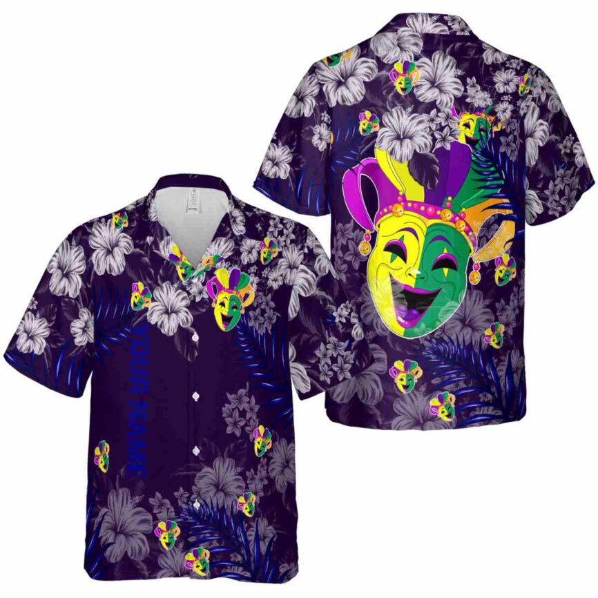 Customized Mardi Gras Hibiscus Pattern Hawaiian Shirt Premium grade