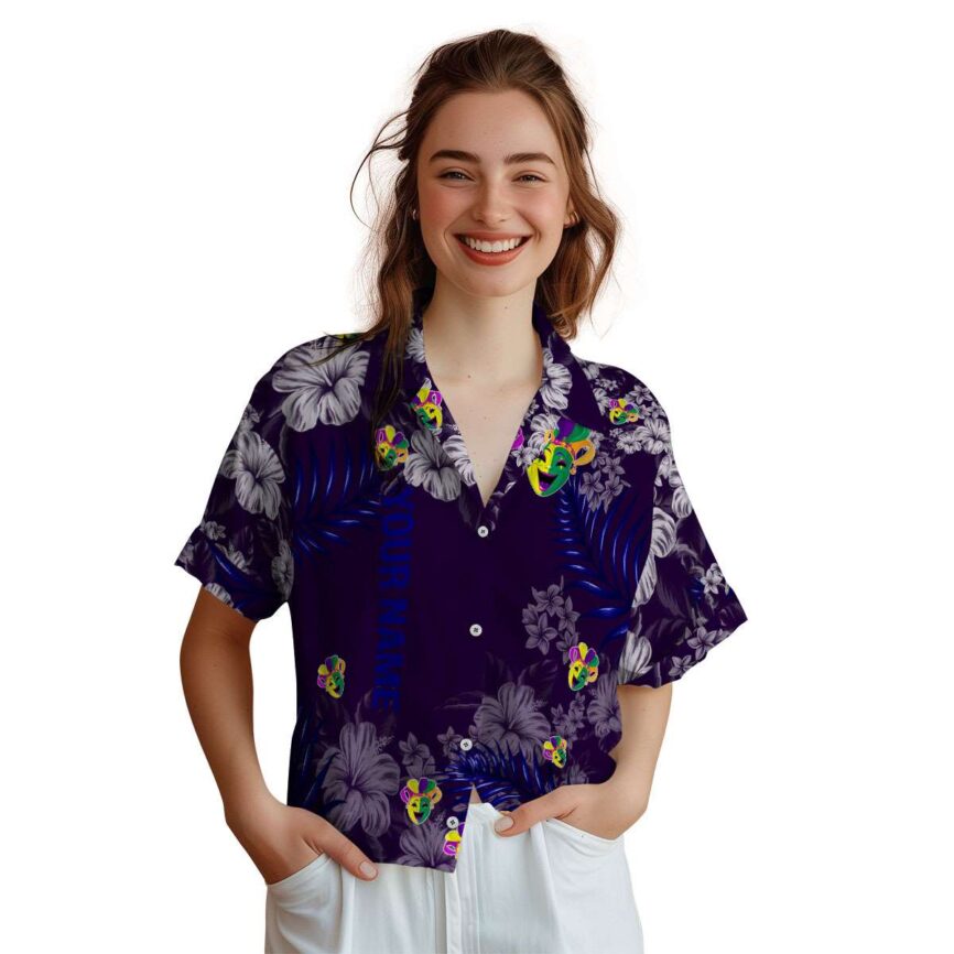Customized Mardi Gras Hibiscus Pattern Hawaiian Shirt Top rated